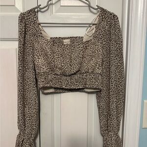 Altar'd State Brown Tan Puff Sleeve Crop Blouse